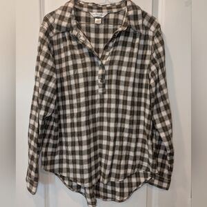Christopher & Banks Beige&Black Lightweight Plaid Long Sleeve Blouse M